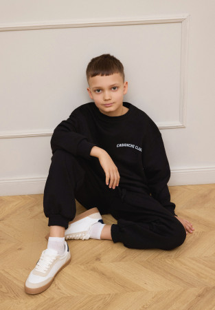 Black color kids three-thread oversize sweatshirt with print "CABANCHI CLUB" 